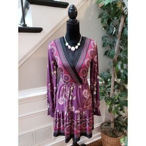 Venus Women's Size M Purple Paisley Print Belted Dress Polyester Spandex